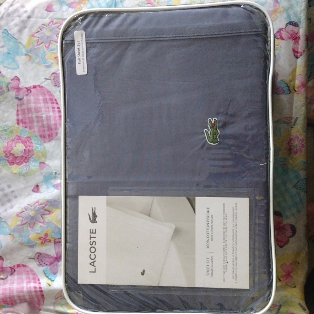 Lacoste Vintage Indigo Blue Full Sheet Set 100% Cotton